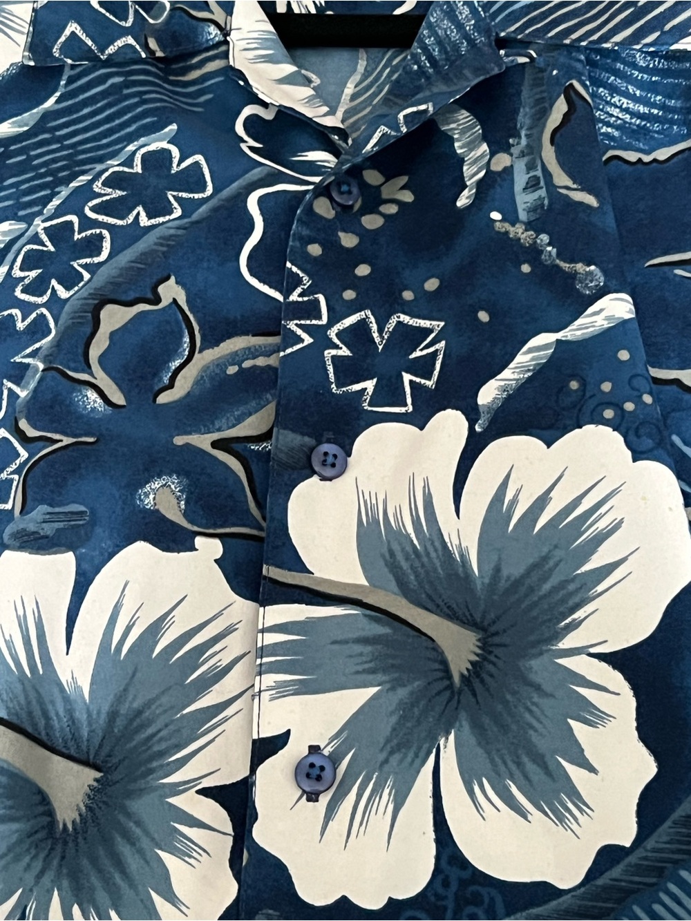 Box Office Island Hawaiian Floral Button Up Shirt Blue White Men’s Large - Picture 3 of 5